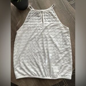 White Tank Top with High Neckline and Spaghetti Straps